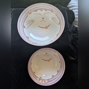 Cute Cat Face Ceramic Bowl Set